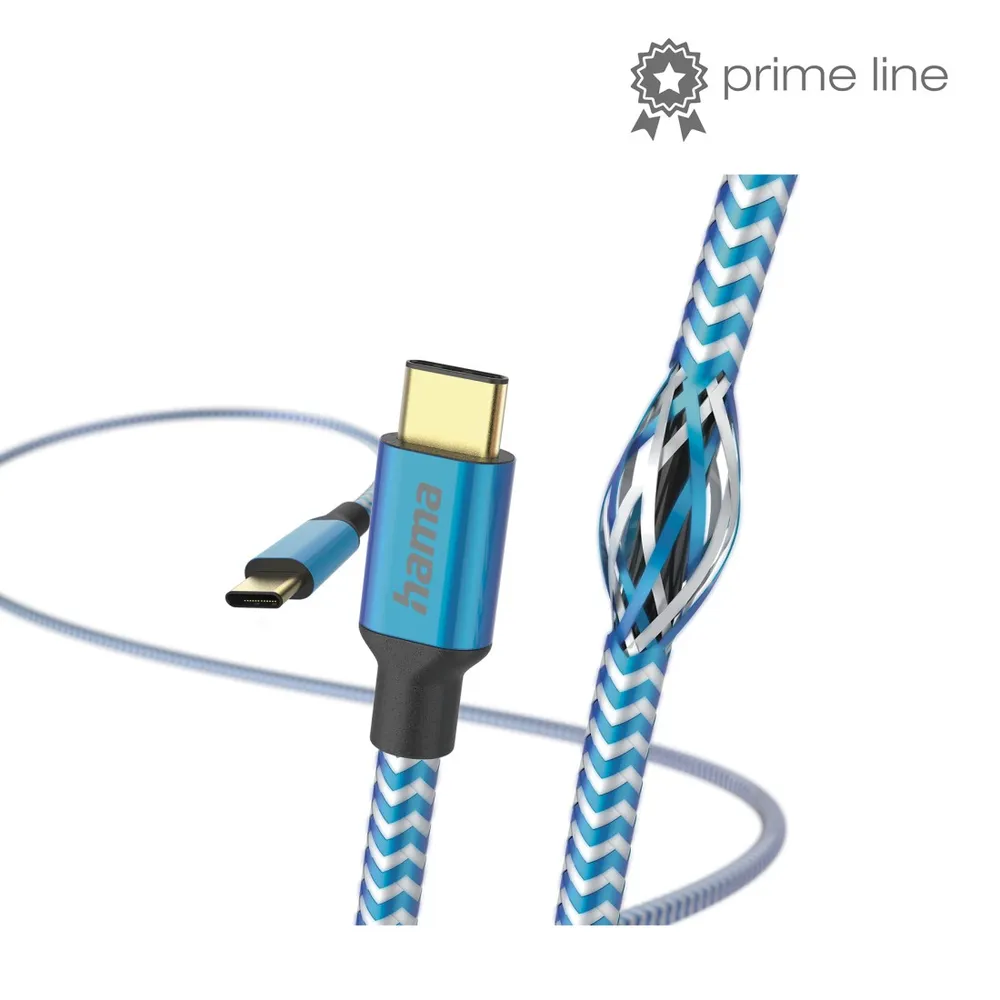 "Ladekabel ""Reflective"", USB-C - USB-C, 1,5 m, Nylon, Blau (00201557)"