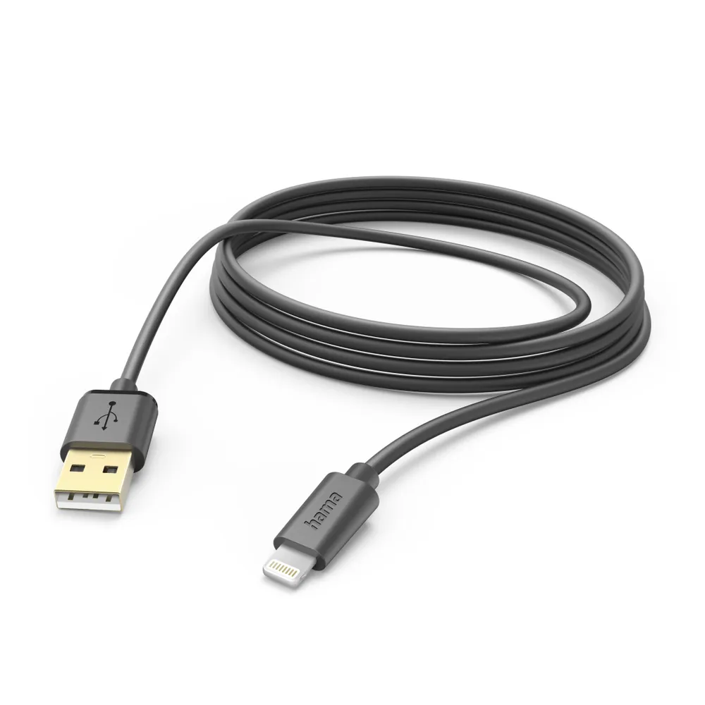 Ladekabel, USB-A - Lightning, 3 m, Schwarz (00201582)