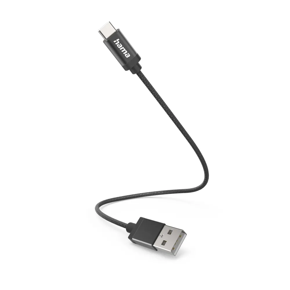 Ladekabel, USB-A - USB-C, 0,2 m, Nylon, Schwarz (00201600)