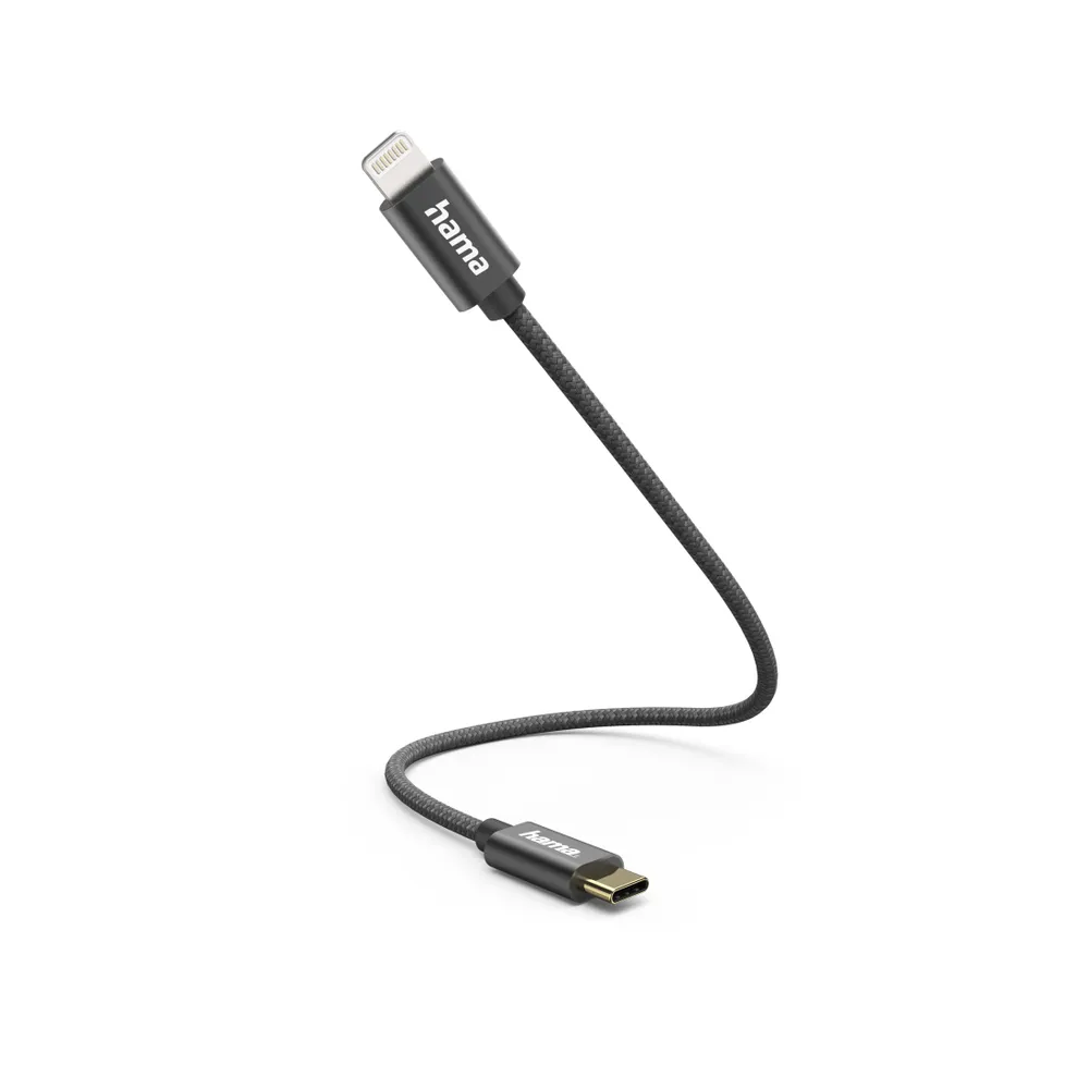 Ladekabel, USB-C - Lightning, 0,2 m, Nylon, Schwarz (00201601)