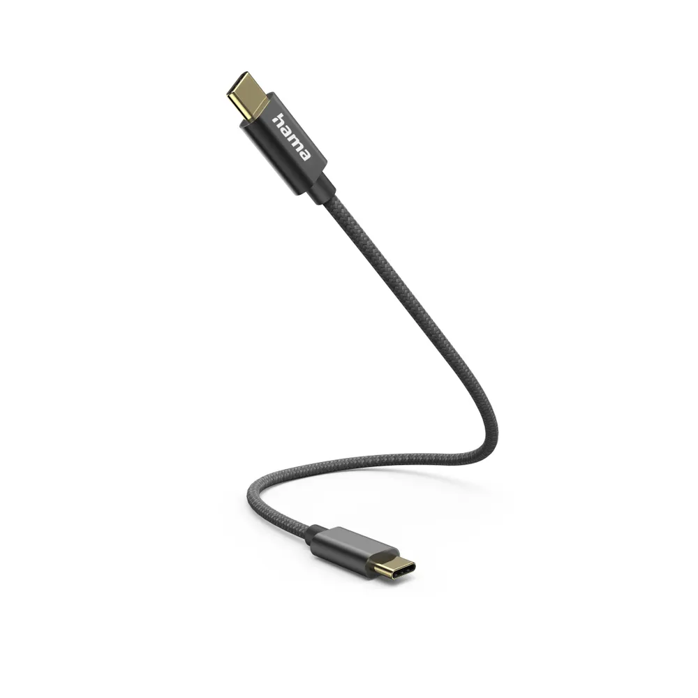 Ladekabel, USB-C - USB-C, 0,2 m, Nylon, Schwarz (00201604)