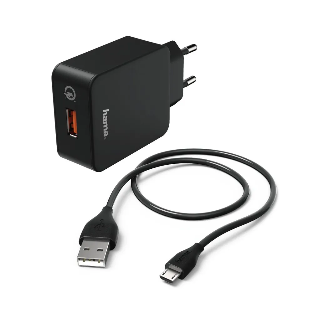 Ladeset, Micro USB, 3 A, Ladegerät QC 3.0 + Micro-USB-Kabel, 1,5 m, schwarz (00178336)