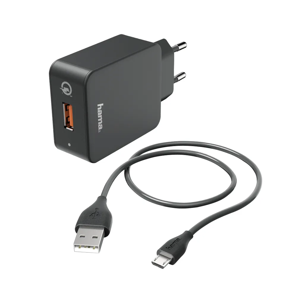 Ladeset, Micro USB, Ladegerät QC 3.0 + Micro-USB-Kabel, 1,5 m, Schwarz (00133754)