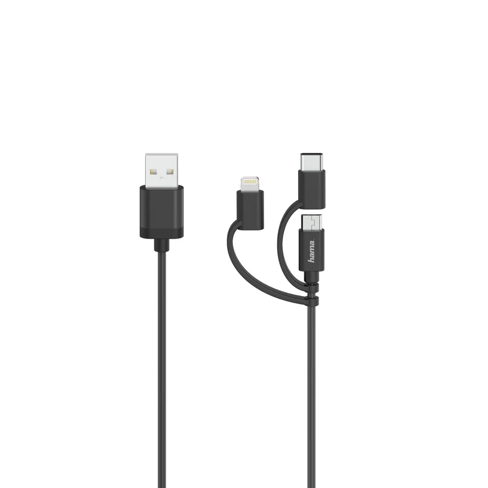 Micro-USB-Kabel, 3in1, inkl. Adapter auf USB-C & Lightning, USB 2.0, 0,75 m (00200617)