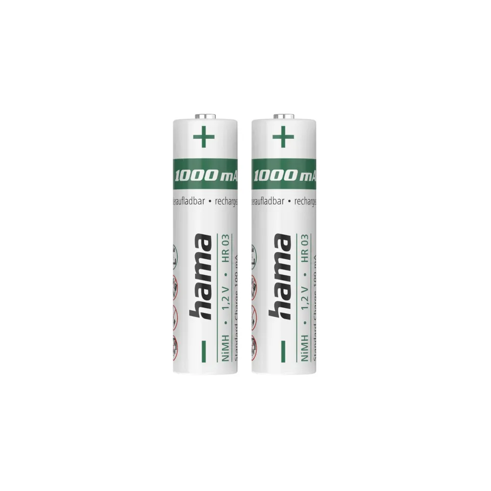 NiMH-Akkus, AAA Micro, 1000 mAh, 1,2 V, sofort einsatzbereit, 2 Stück (00223524)