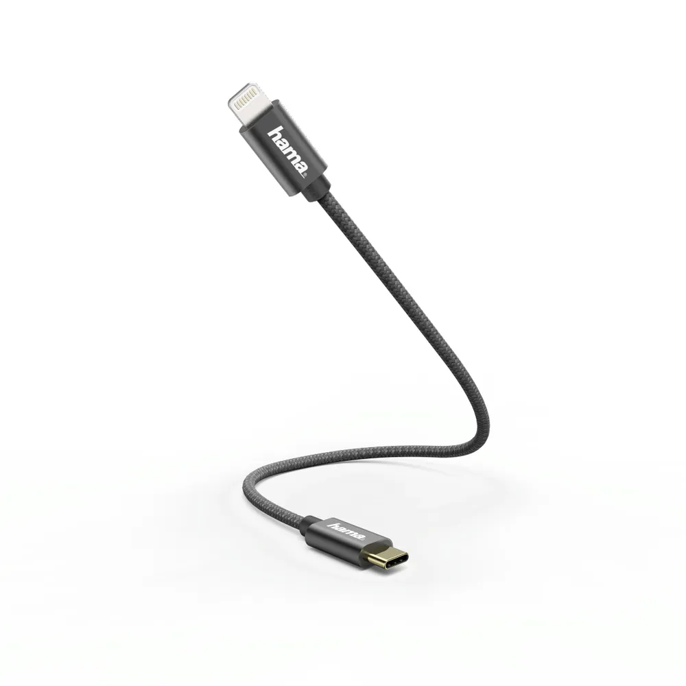 Schnelllade-/Datenkabel, USB-C - Lightning, 0,2 m, Schwarz (00187208)