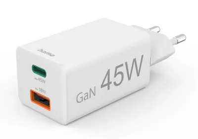 Schnellladegerät, 1x USB-C, 1x USB-A, Mini-Ladegerät, PD, 45 W, Weiß (00201993)