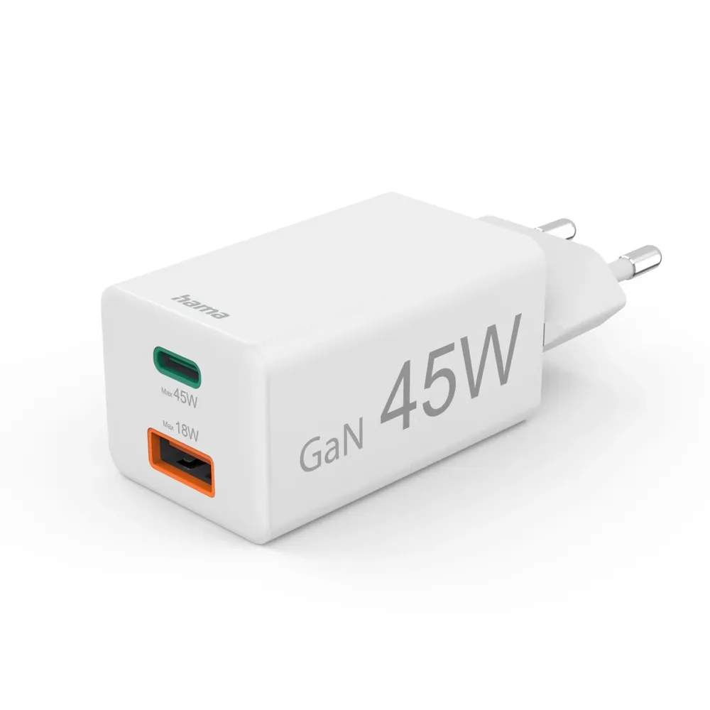 Schnellladegerät, 1x USB-C PD, 1x USB-A QC, Mini-Ladegerät, 45 W, Weiß (00125141)