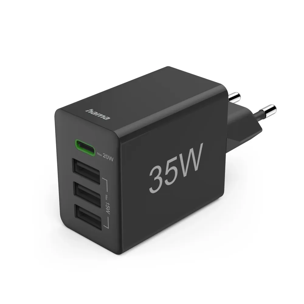 Schnellladegerät, 1x USB-C PD, 3x USB-A, Mini-Ladegerät, 35W, Schwarz (00201990)