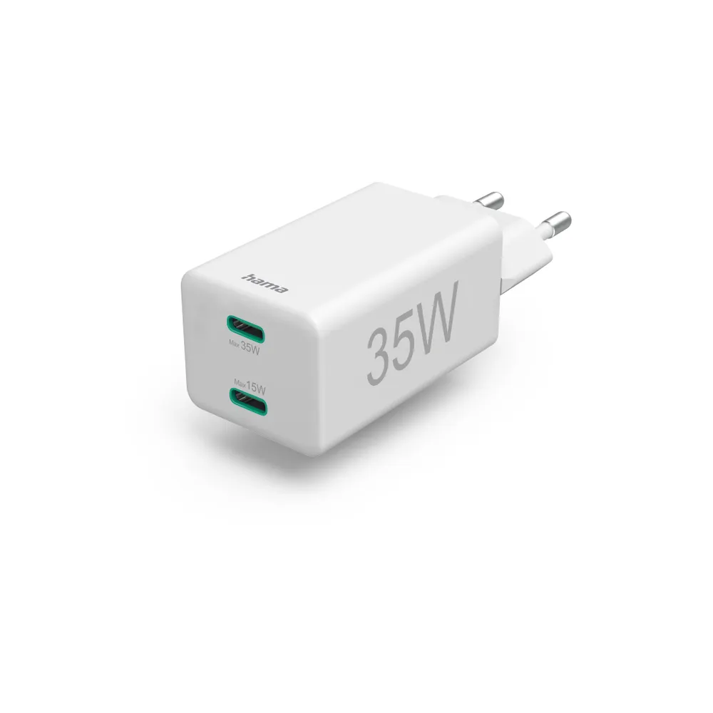 Schnellladegerät, 2x USB-C, Mini-Ladegerät, PD, 35 W, Weiß (00201694)