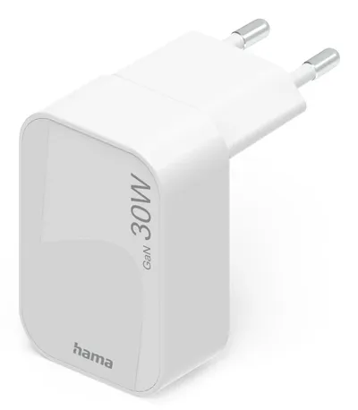 Schnellladegerät, GaN, 1x USB-C, faltbares Mini-Ladegerät, PD, 30 W, Weiß (00201954)