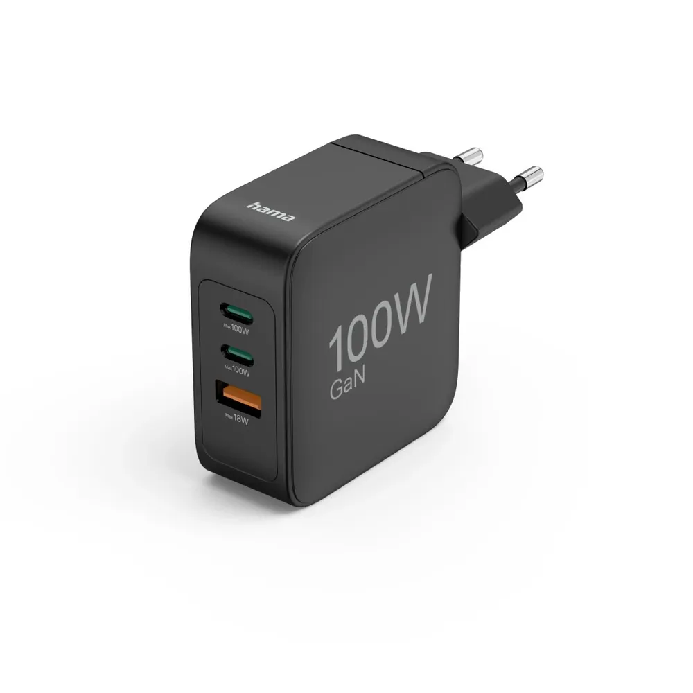 Schnellladegerät, GaN, 2x USB-C, 1x USB-A, PD, 100 W, Schwarz (00201962)