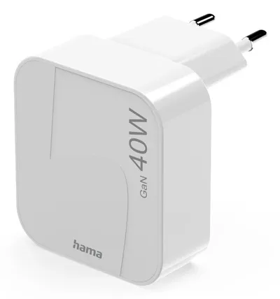 Schnellladegerät, GaN, 2x USB-C, faltbares Mini-Ladegerät, PD, 40 W, Weiß (00125148)