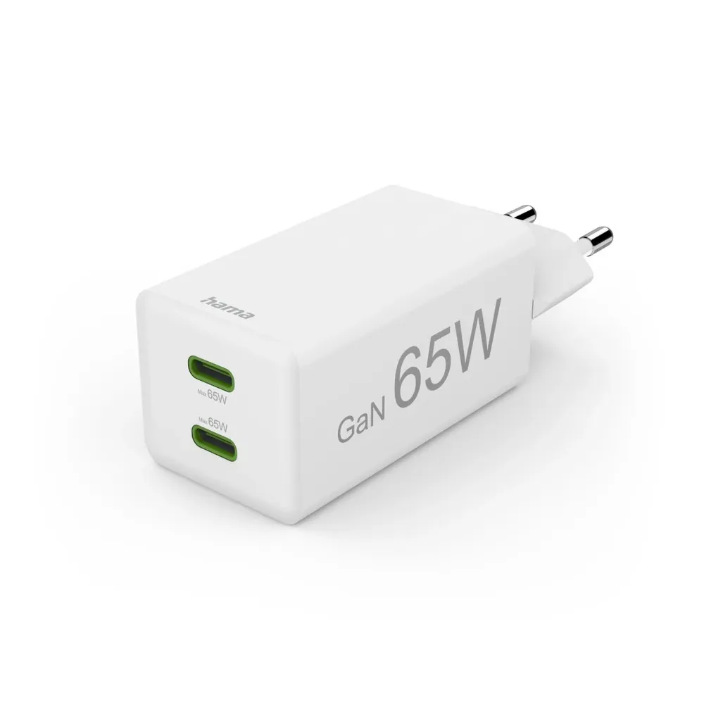 Schnellladegerät, GaN, 2x USB-C, Mini-Ladegerät, PD, 65 W, Weiß (00201994)