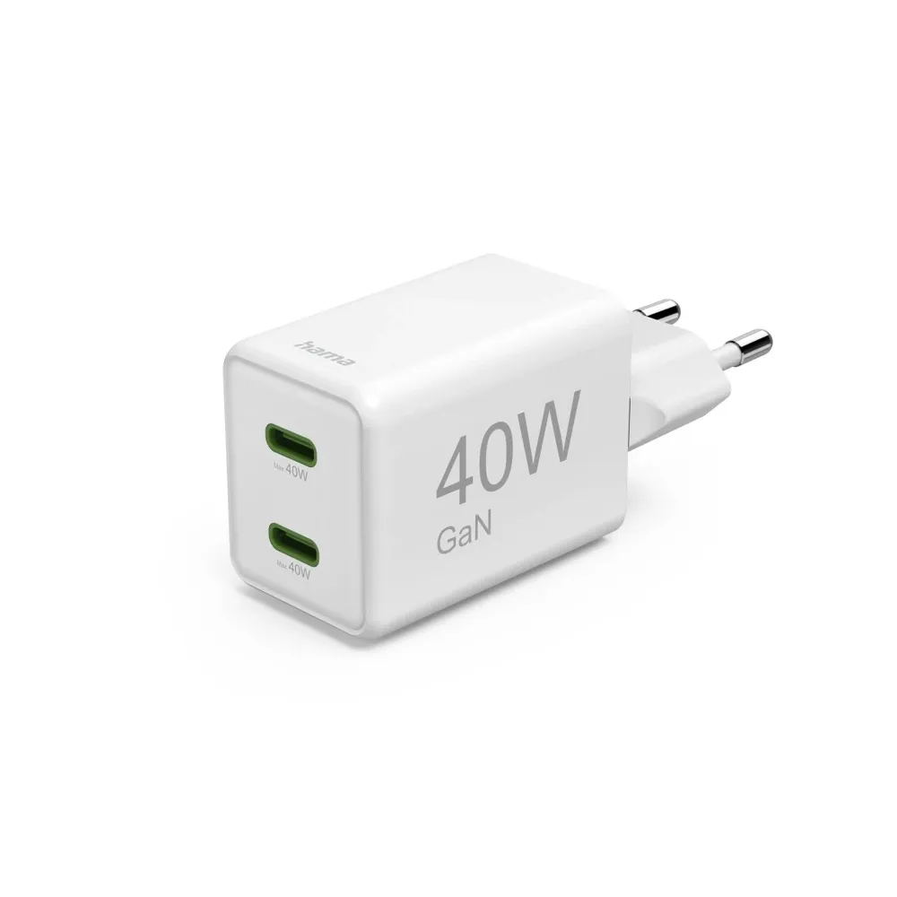 Schnellladegerät, GaN, 2x USB-C, Super-Mini-Ladegerät, PD, 40 W, Weiß (00201989)
