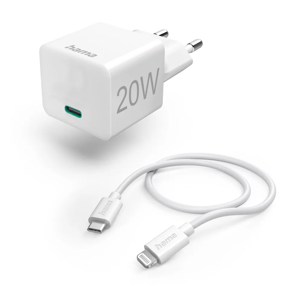 Schnellladegerät mit Ladekabel Lightning, Mini-Ladegerät, PD, 20W, 1m, Weiß (00125124)