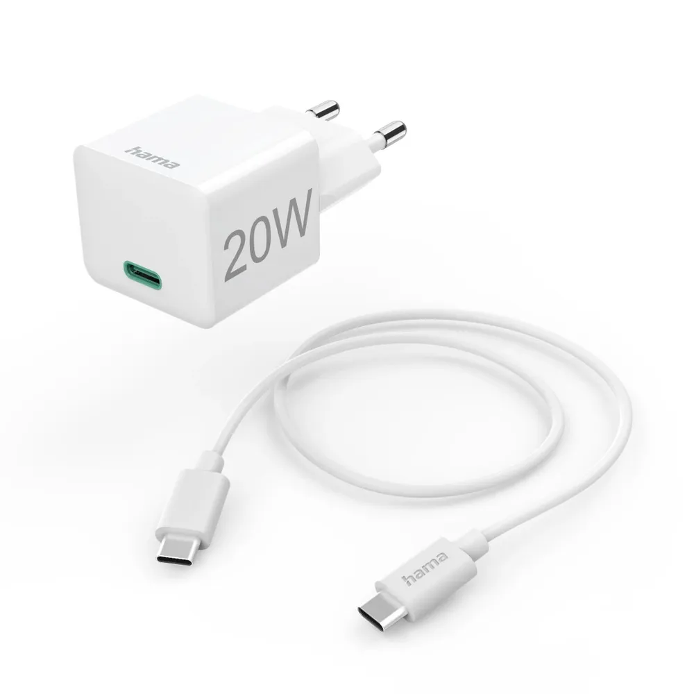 Schnellladegerät mit Ladekabel USB-C, Mini-Ladegerät, PD, 20 W, 1 m, Weiß (00201675)
