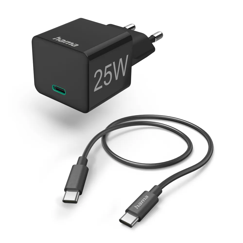 Schnellladegerät mit Ladekabel USB-C, Mini-Ladegerät, PD, 25 W, 1,5 m, SW (00201623)