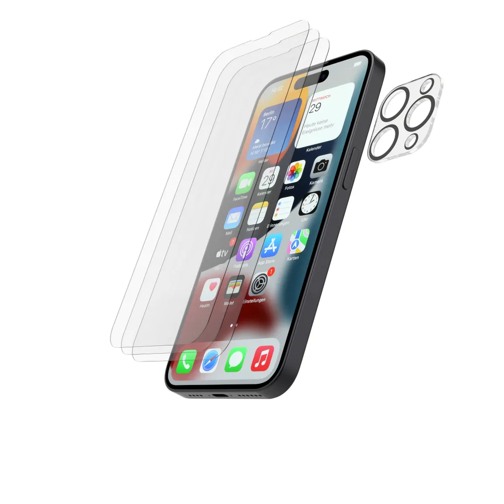 Schutzglas-Set für iPhone 14 Pro, 3x Displayschutz, 1x Kameraschutz (00216366)