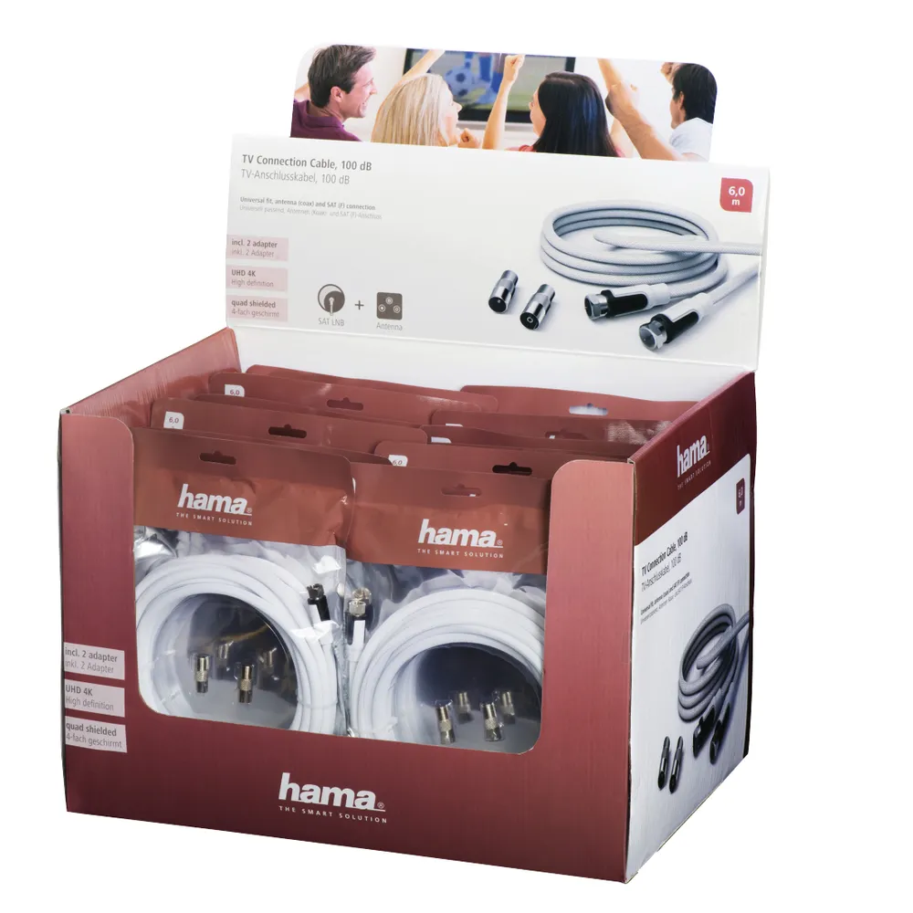 TV-Anschlusskabel, F-St. - F-St., 100 dB, Gewebe, inkl 2 Koax-Adapter, 6 m (00056588)