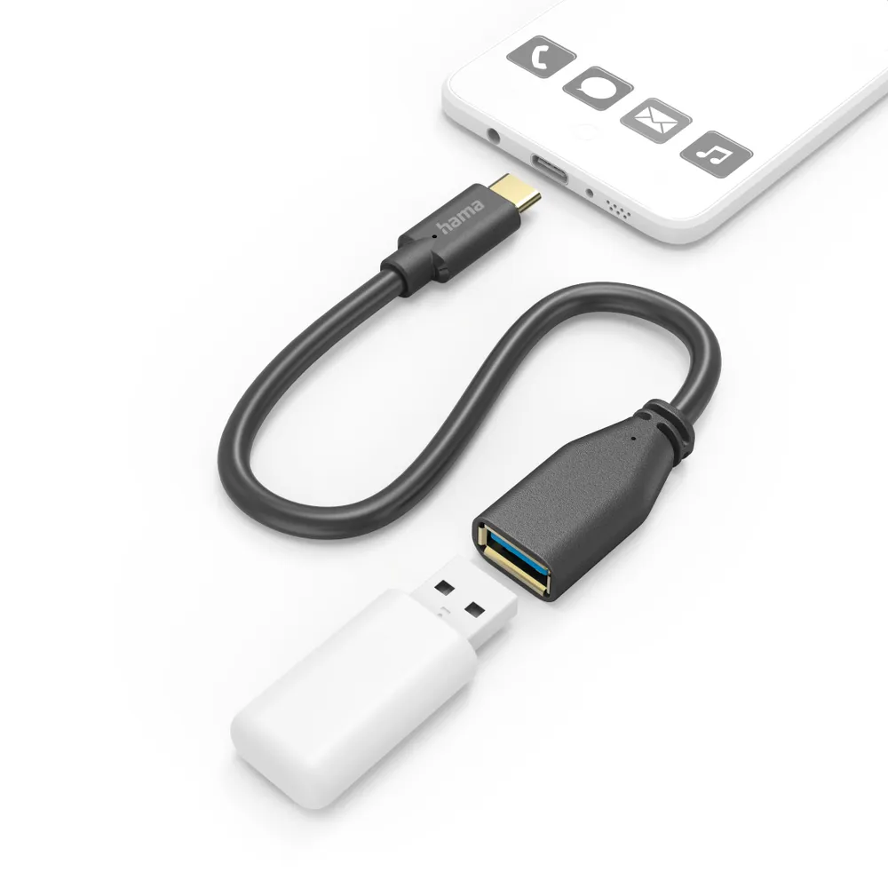 USB-Adapterkabel, OTG, USB-C-Stecker - USB-A-Buchse, 15 cm, Schwarz (00201605)