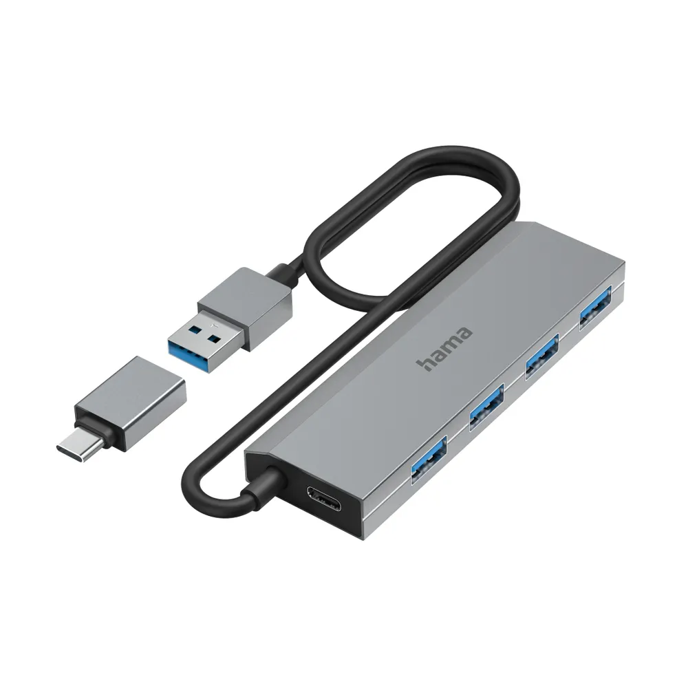 USB-Hub, 4 Ports, USB 3.2 Gen1, 5 Gbit/s, inkl. USB-C-Adapter und Netzteil (00200138)
