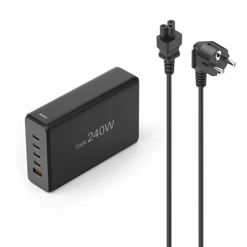 USB-Ladestation 5 Ports, GaN, Schnellladegerät, 4xUSB-C, 1xUSB-A, PD, 240 W (00201977)