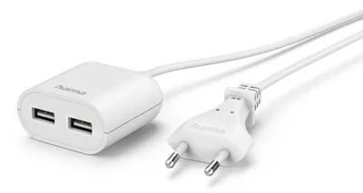 USB-Netzteil mit 1,9 m langem Kabel, 2,4 A, 2x USB-A, Weiß (00223203)