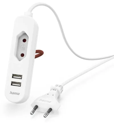 USB-Netzteil mit 1,9 m langem Kabel und Eurobuchse, 2x USB-A, Weiß (00223202)