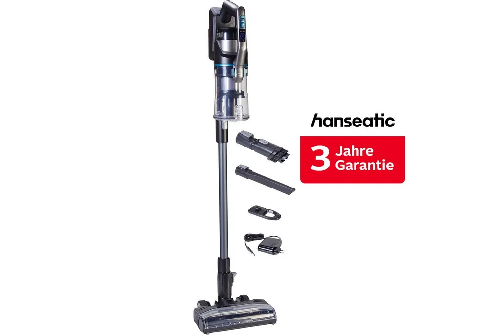 Hanseatic Akku-Stielstaubsauger HVS165DBMC Akku Staubsauger, LED Multifunktionsanzeige, 550 W, beutellos, Anti Tangle Bürste, inkl. 3 Jahre Herstellergarantie