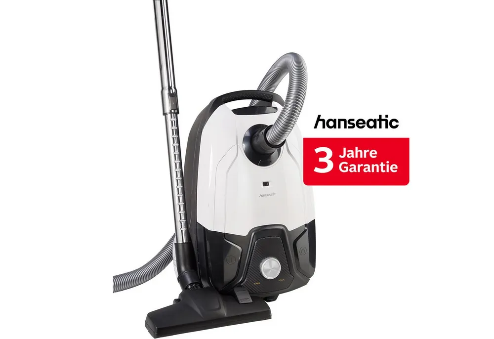 Hanseatic Bodenstaubsauger Carbon Optik, Platzsparend verstaubar, Unter 75dB, 800 W, mit Beutel, inkl. 3 Jahre Herstellergarantie