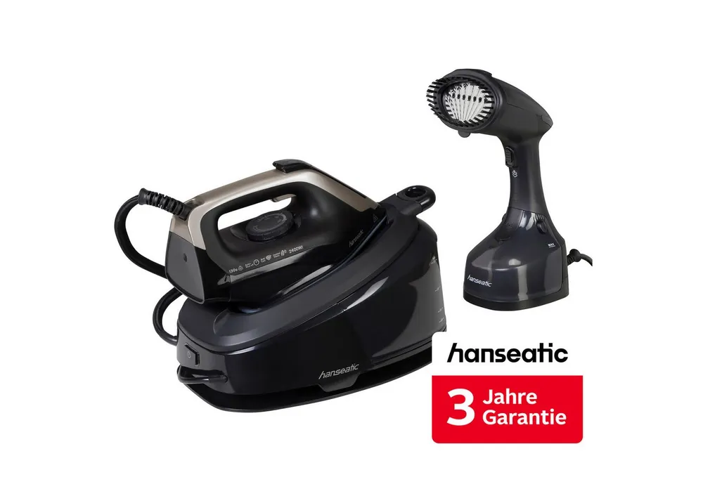 Hanseatic Dampfbügelstation und Dampfbürste, Dampfbügelstation 8 bar Dampfdruck, Abschaltautomatik, 1500 ml Wassertank, inkl. 3 Jahre Herstellergarantie