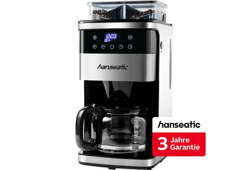 Hanseatic Kaffeemaschine mit Mahlwerk HCMG105015SD, 1,5l Kaffeekanne, Papierfilter 1x4, inkl. 3 Jahre Herstellergarantie