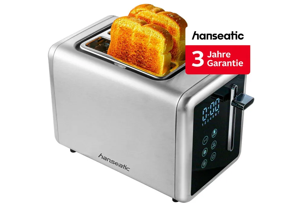 Hanseatic Toaster HT9007BD, mit Brötchenaufsatz, 2 kurze Schlitze, 900 W, inkl. 3 Jahre Herstellergarantie