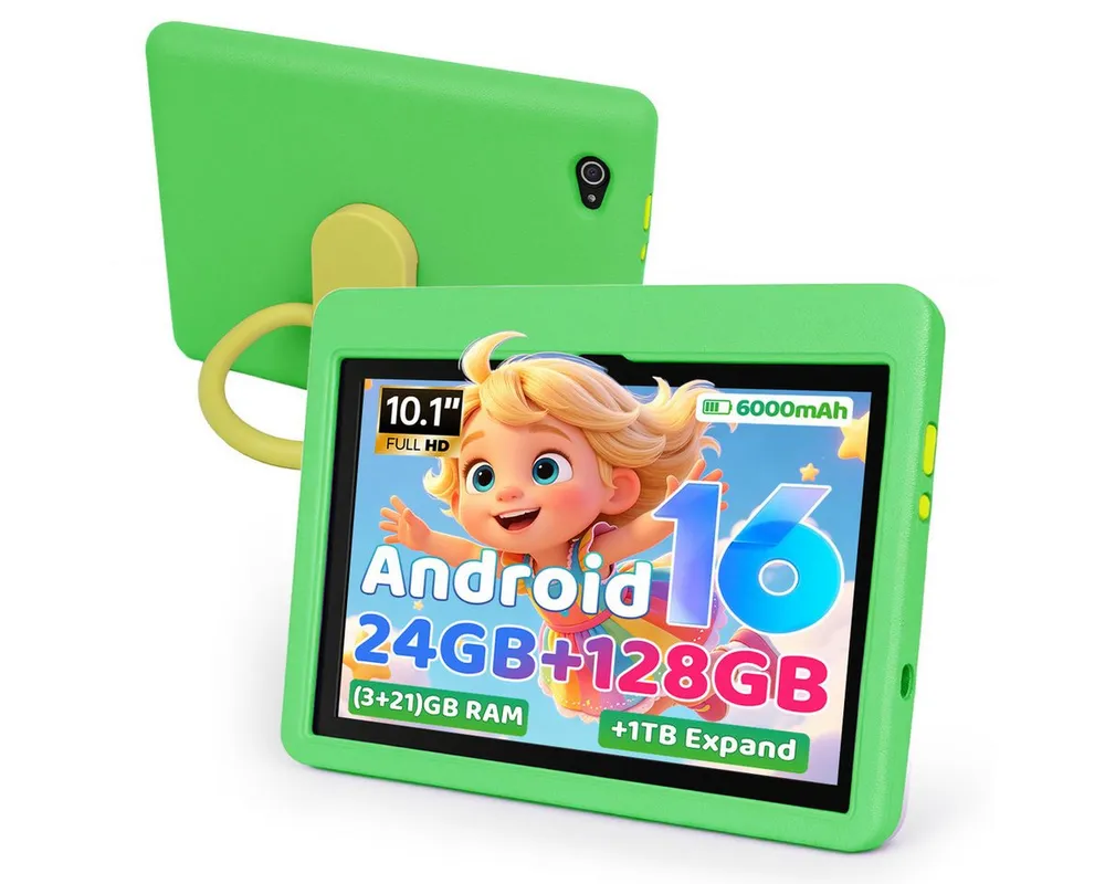 Happybe 10,1 Zoll 24GB(3+21) RAM 128GB HD IPS 6000 mAh Android 16 Kinder Tablet (10.1", 128 GB, Android)