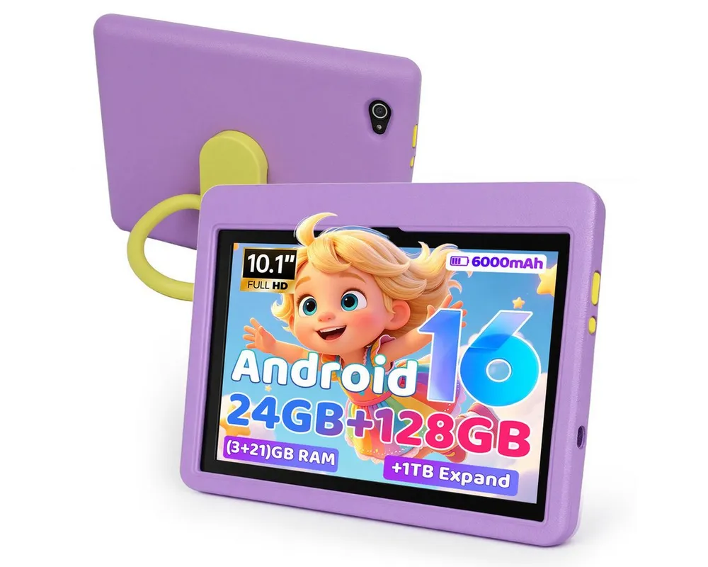 Happybe 10,1 Zoll 24GB(3+21) RAM 128GB HD IPS 6000 mAh Android 16 Kinder Tablet (10.1", 128 GB, Android)