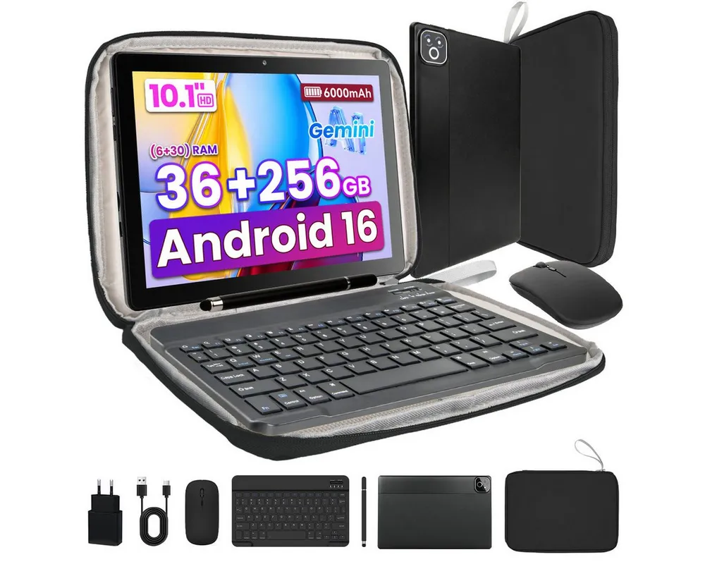 Happybe 10.1 Zoll 36(6+28)GB RAM, 256 GB, mit Tastatur/Maus/Stift Tablet (10.1", 256 GB, Android)