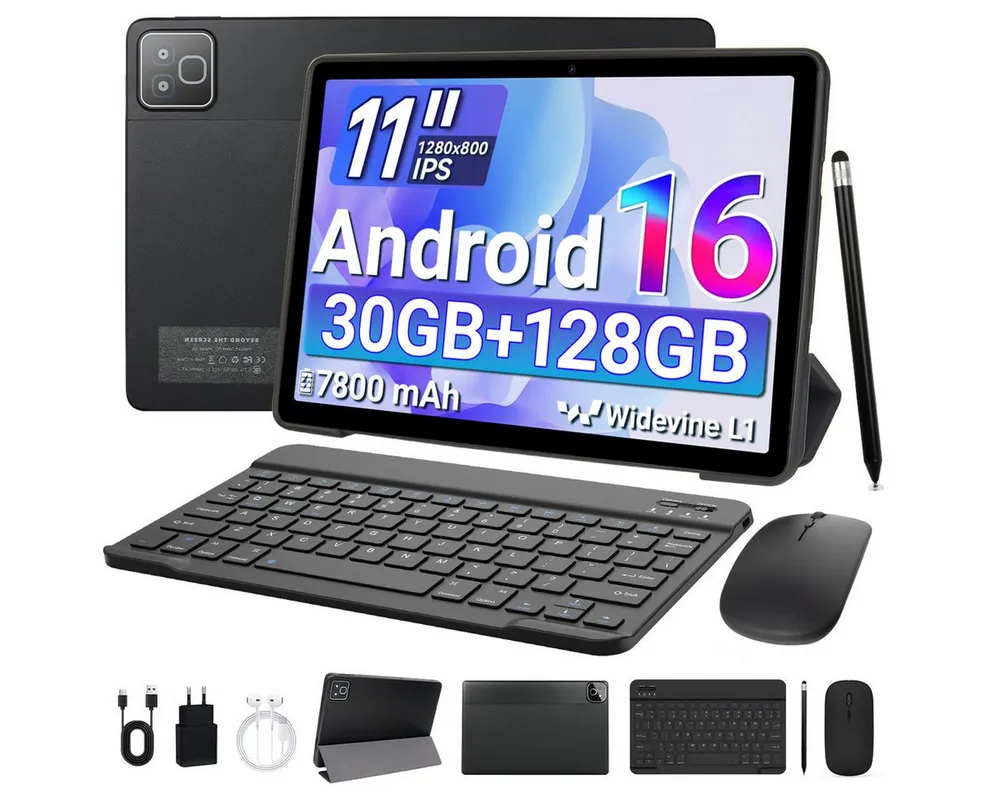 Happybe 11 Zoll Android 16, HD 1280x800, 7800mAh, Wifi 6, 128 GB/256GB Tablet (11", 128 GB, Android, 5 Kerne)