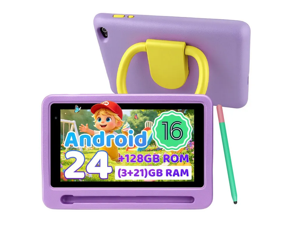 Happybe 7 Zoll, Android 16, 24(3+21)GB+128GB+1TB erweiterbar, WiFi 6, Kinder Tablet (7", 128 GB, Android)