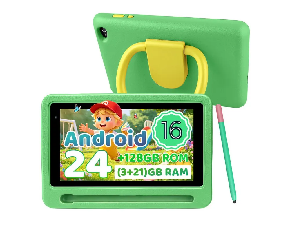 Happybe 7 Zoll, Android 16, 24(3+21)GB+128GB+1TB erweiterbar, WiFi 6, Kinder Tablet (7", 128 GB, Android)