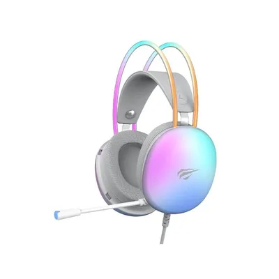 Kopfhörer Havit 6939119064990 kabelgebunden Gaming mit Boom-Mikrofon, abnehmbarem Kabel und Beleuchtung, weiß