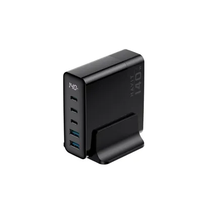 Ladegerät Havit 6939119068417 GaN 140W 3x USB-C 2x USB-A Schnellladung Schwarz