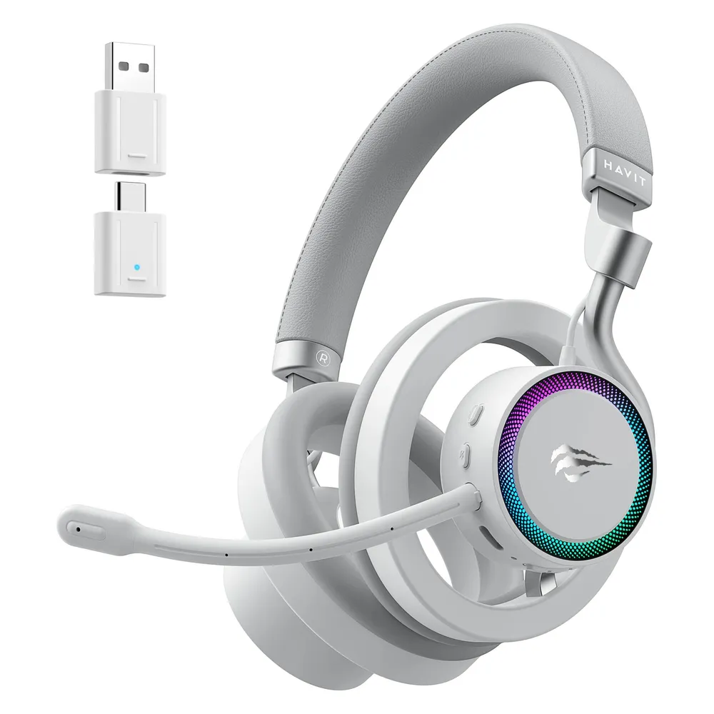 Kopfhörer Havit Fuxi-H8 kabellos und kabelgebunden Bluetooth Gaming RGB Weiß