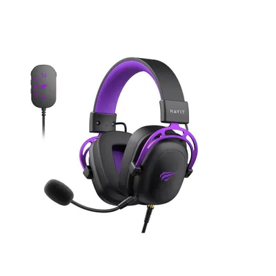Auriculares Havit H2002C+U con cable, Gaming, Micrófono Boom extraíble, Negro y Violeta