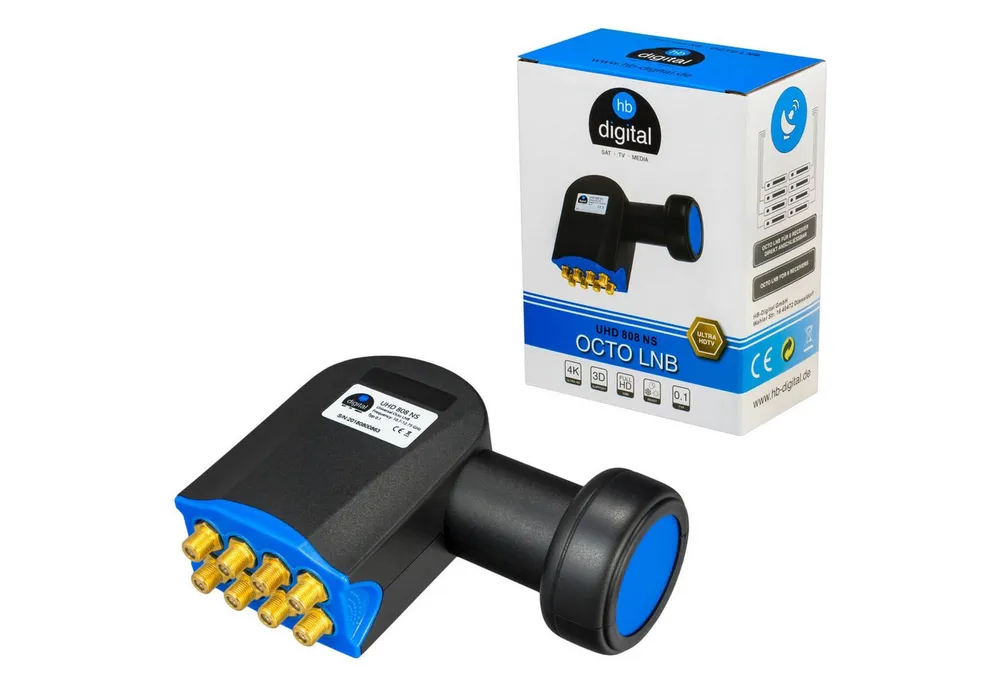 HB-DIGITAL hb-digital LNB Octo UHD 808 NS für 8 Teilnehmer Universal-Single-LNB (für 8 Teilnehmer, Die vergoldeten F-Anschlüsse für noch bessere Signalübertragung)