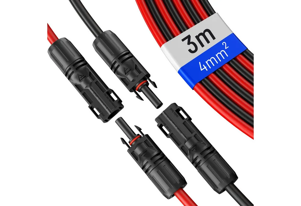 HB-DIGITAL Paar Solar Verlängerungskabel mit Stecker Solarleitung rot / schwarz Solarkabel, Solarstecker, (300 cm), TÜV Rheinland zertifizierte PV Kabel 4mm2 für Solaranlagen