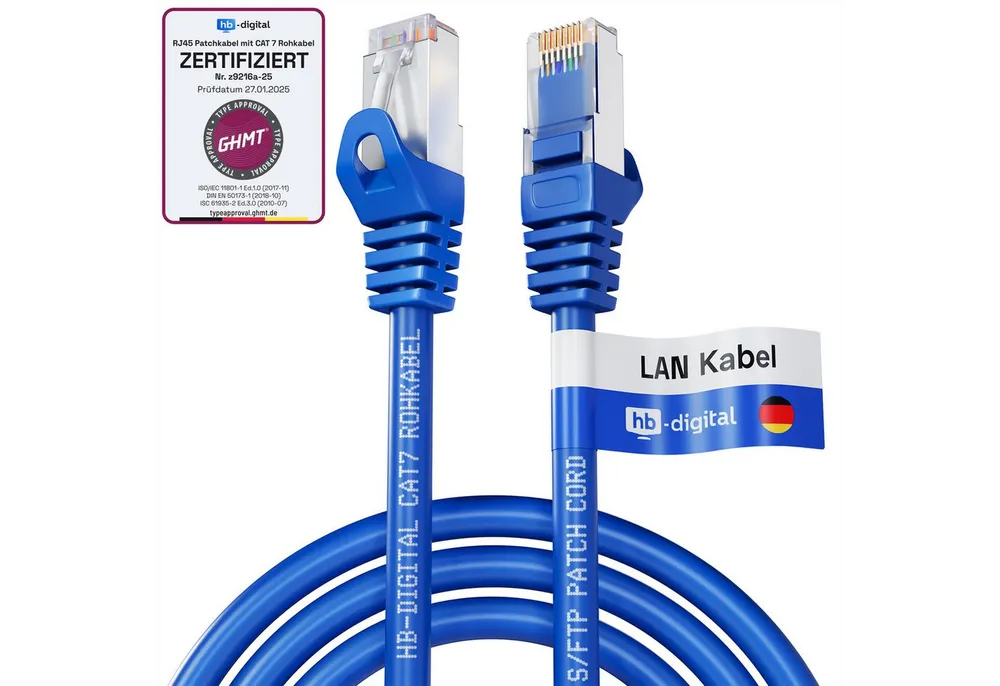 HB-DIGITAL Patchkabel CAT.7 Rohkabel LAN Kabel Cat7 S/FTP PiMF LSZH Netzwerkkabel, Netzwerkstecker, RJ-45 (25 cm), Kontaktoberfläche: Pins Vergoldet 50µ