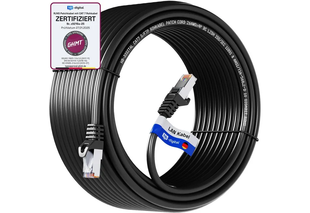 HB-DIGITAL Patchkabel CAT.7 Rohkabel LAN Kabel Cat7 S/FTP PiMF LSZH Netzwerkkabel, Netzwerkstecker, RJ-45 (3000 cm), Kontaktoberfläche: Pins Vergoldet 50µ