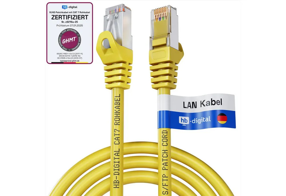HB-DIGITAL Patchkabel CAT.7 Rohkabel LAN Kabel Cat7 S/FTP PiMF LSZH Netzwerkkabel, Netzwerkstecker, RJ-45 (25 cm), Kontaktoberfläche: Pins Vergoldet 50µ