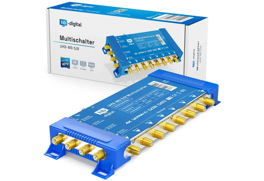 HB-DIGITAL SAT-Multischalter SAT Multischalter UHD-MS 5/8 bis zu 8 Teilnehmer, Der Multischalter SQMS 5/8 arbeitet ausschließlich mit Quattro LNB´s